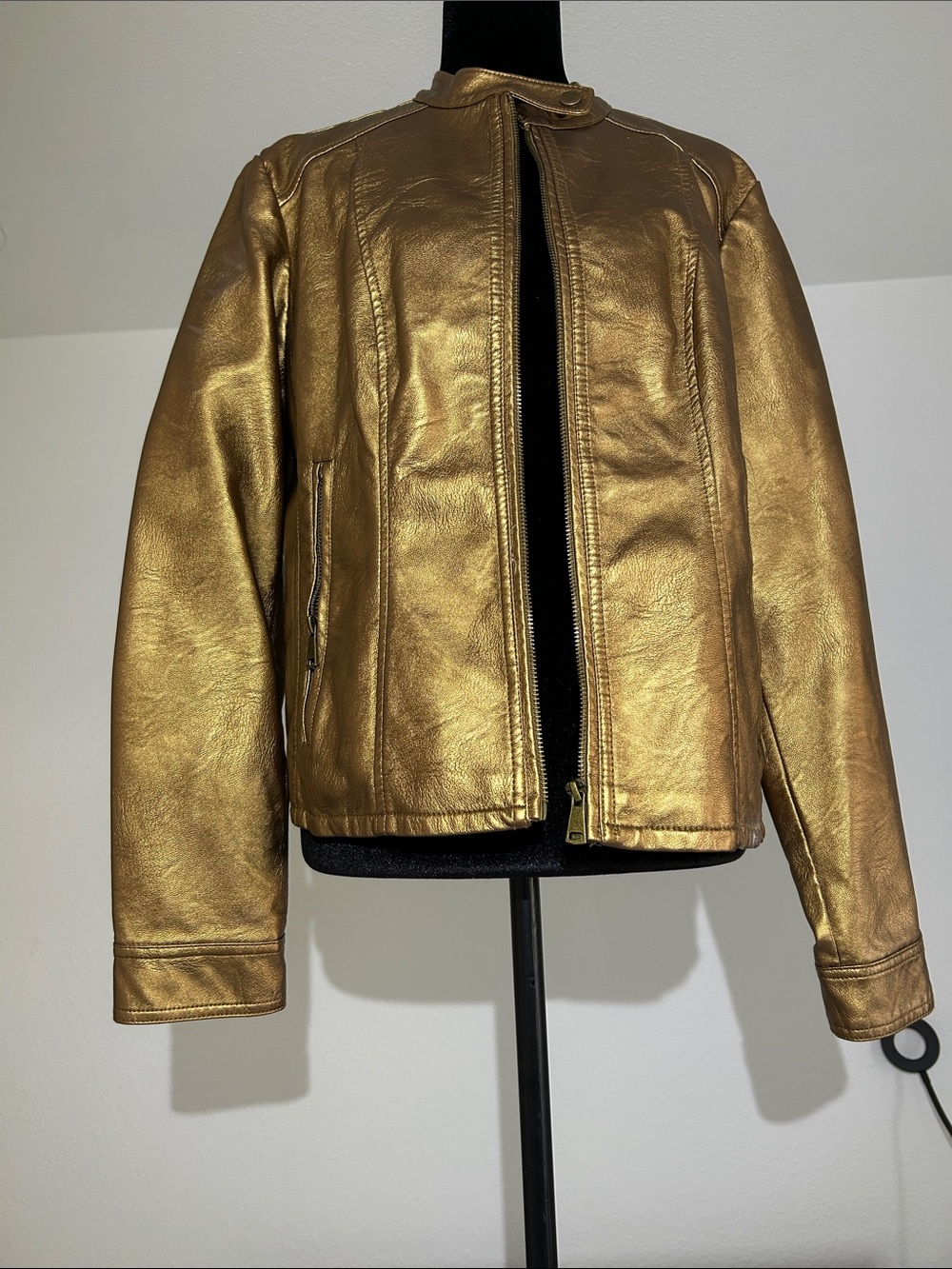 Baccini Metallic Gold Leather Jacket